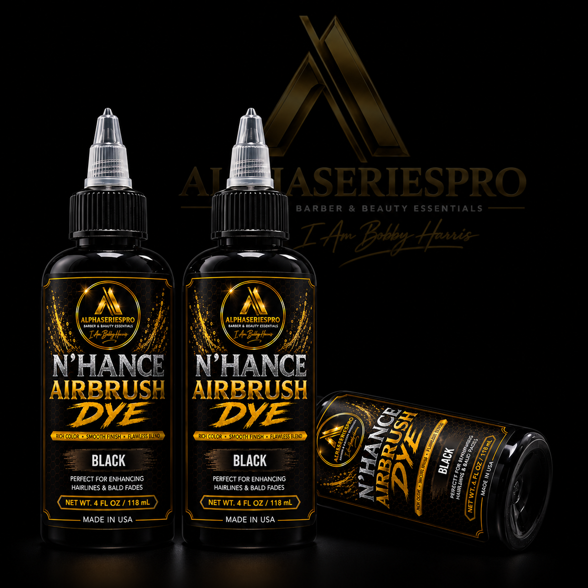 Airbrush Color Enhancement (Black) 1oz on a black Alpha Series Pro studio background