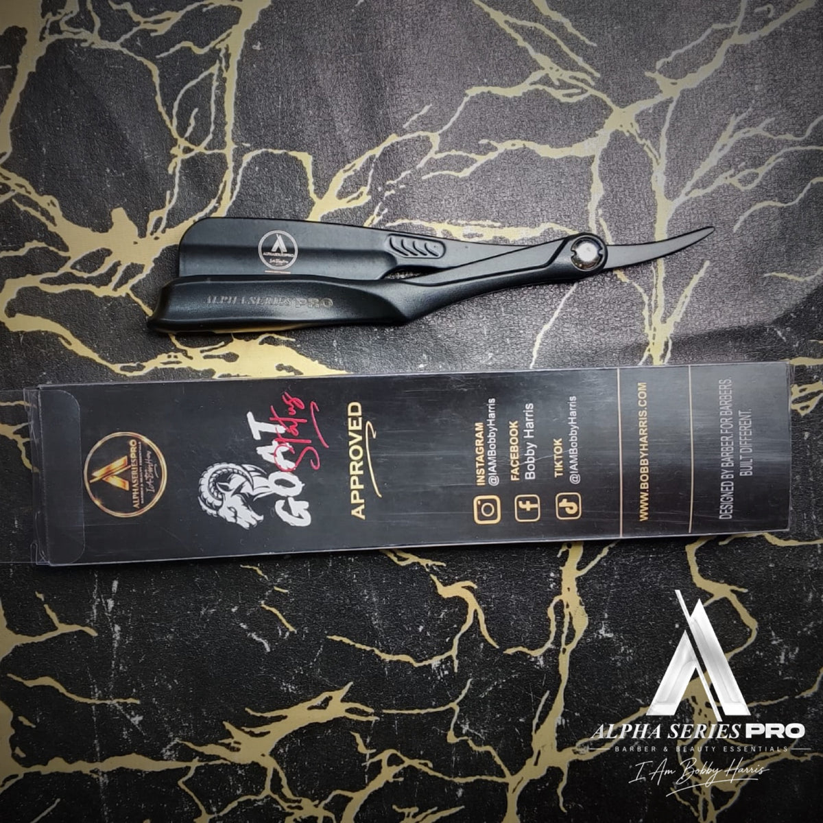 Alpha Series Pro ALPHA 3 black razor with branded packaging