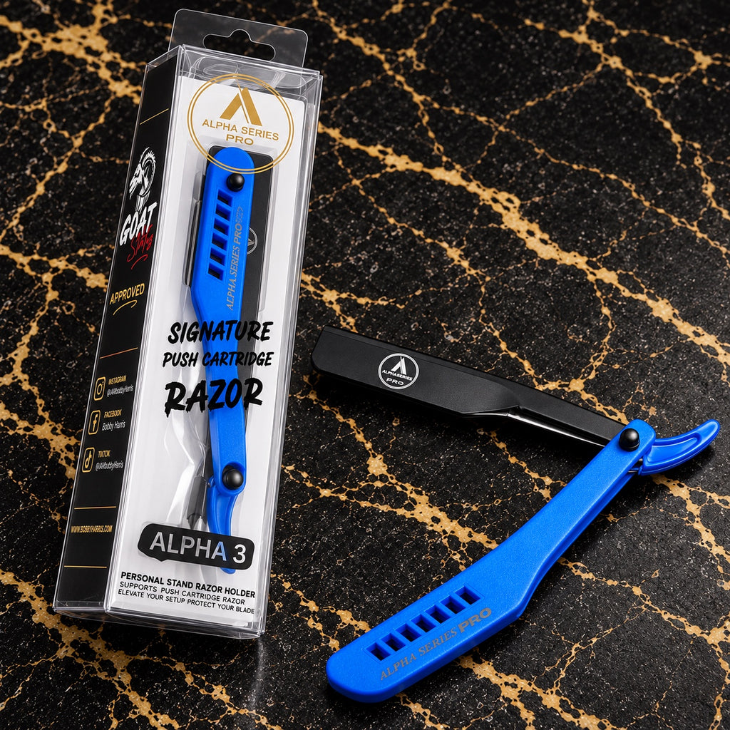Alpha Series Pro Alpha 3 Plus blue cartridge razor with retail packaging
