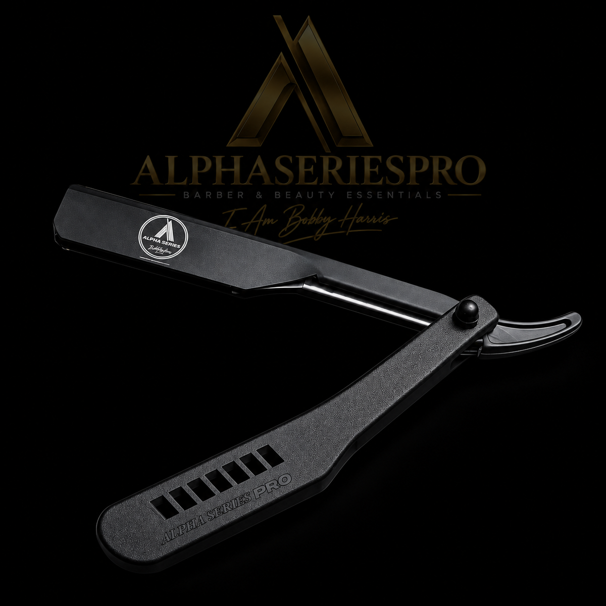 Alpha 3 Plus Cartridge Razor Black on a black Alpha Series Pro studio background