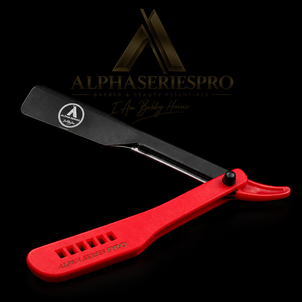 Alpha 3 Plus Cartridge Razor Red on a black Alpha Series Pro studio background