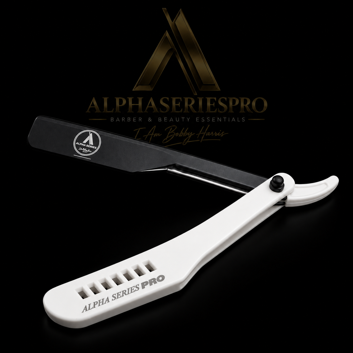 Alpha 3 Plus Cartridge Razor White on a black Alpha Series Pro studio background