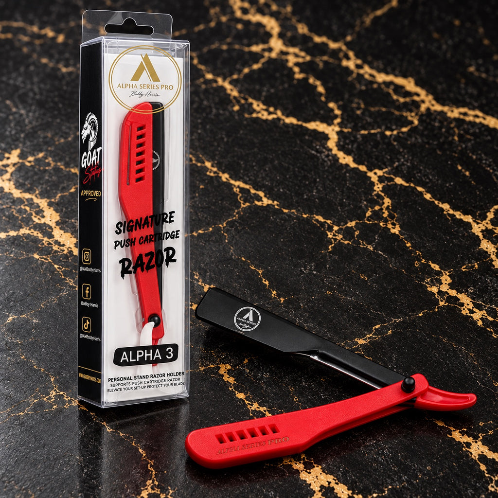 Alpha Series Pro Alpha 3 Plus red cartridge razor with retail packaging