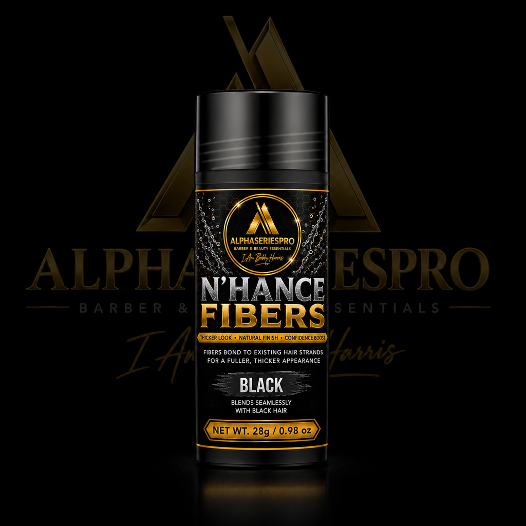 Hair Building Fibers (Black) on a black Alpha Series Pro studio background
