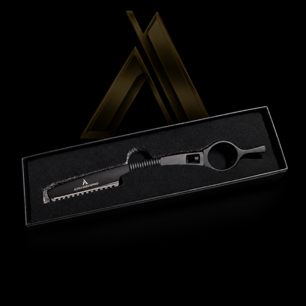Signature Feather Razor on a black Alpha Series Pro studio background