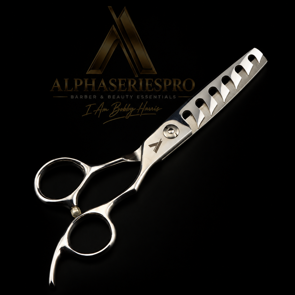 Signature Shear (Chunky Texturizing Blade) on a black Alpha Series Pro studio background